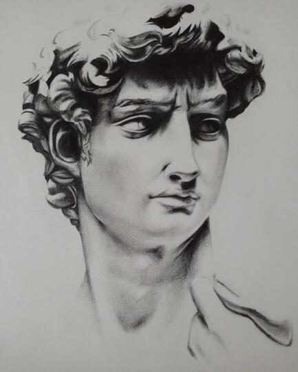 Dibujo sobre papel con lápiz grafito, representacion de el "David" de Miguel Ángel